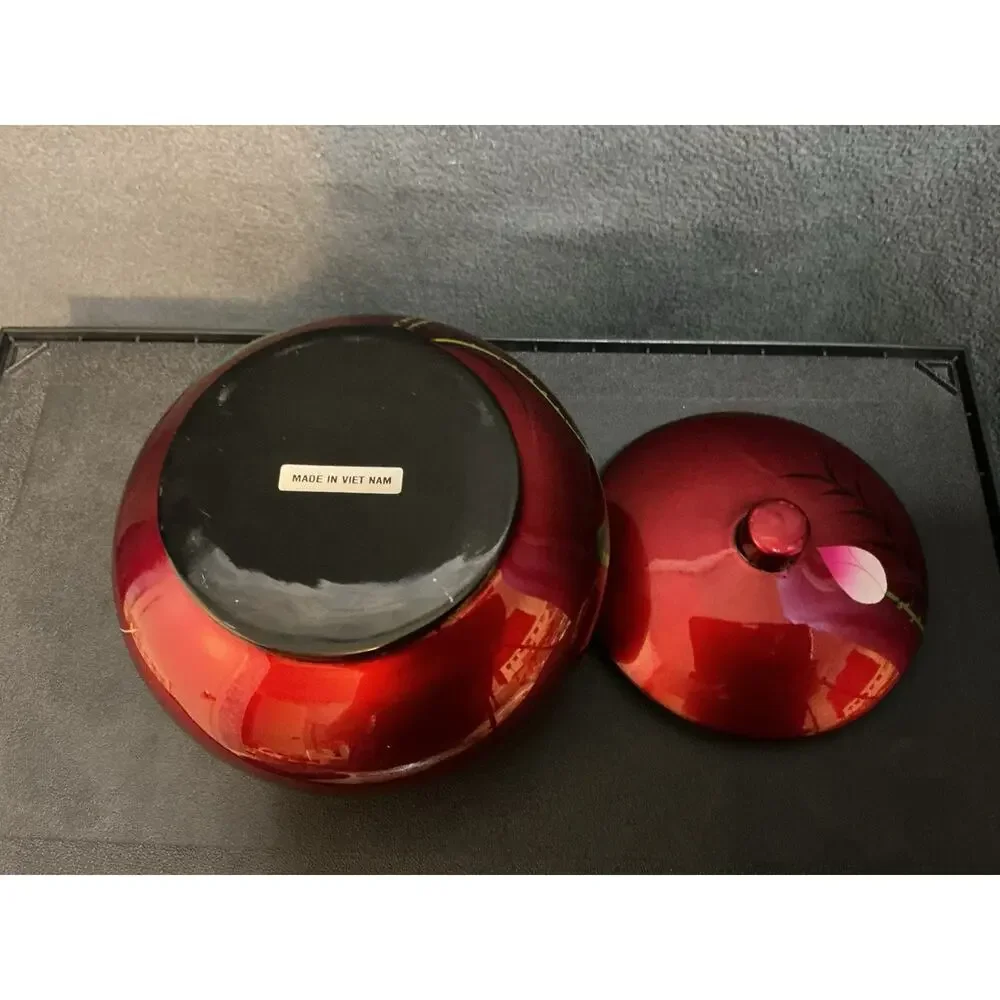 Vietnamese Lacquerware Lidded Bowl With Beautiful Lotus Flower